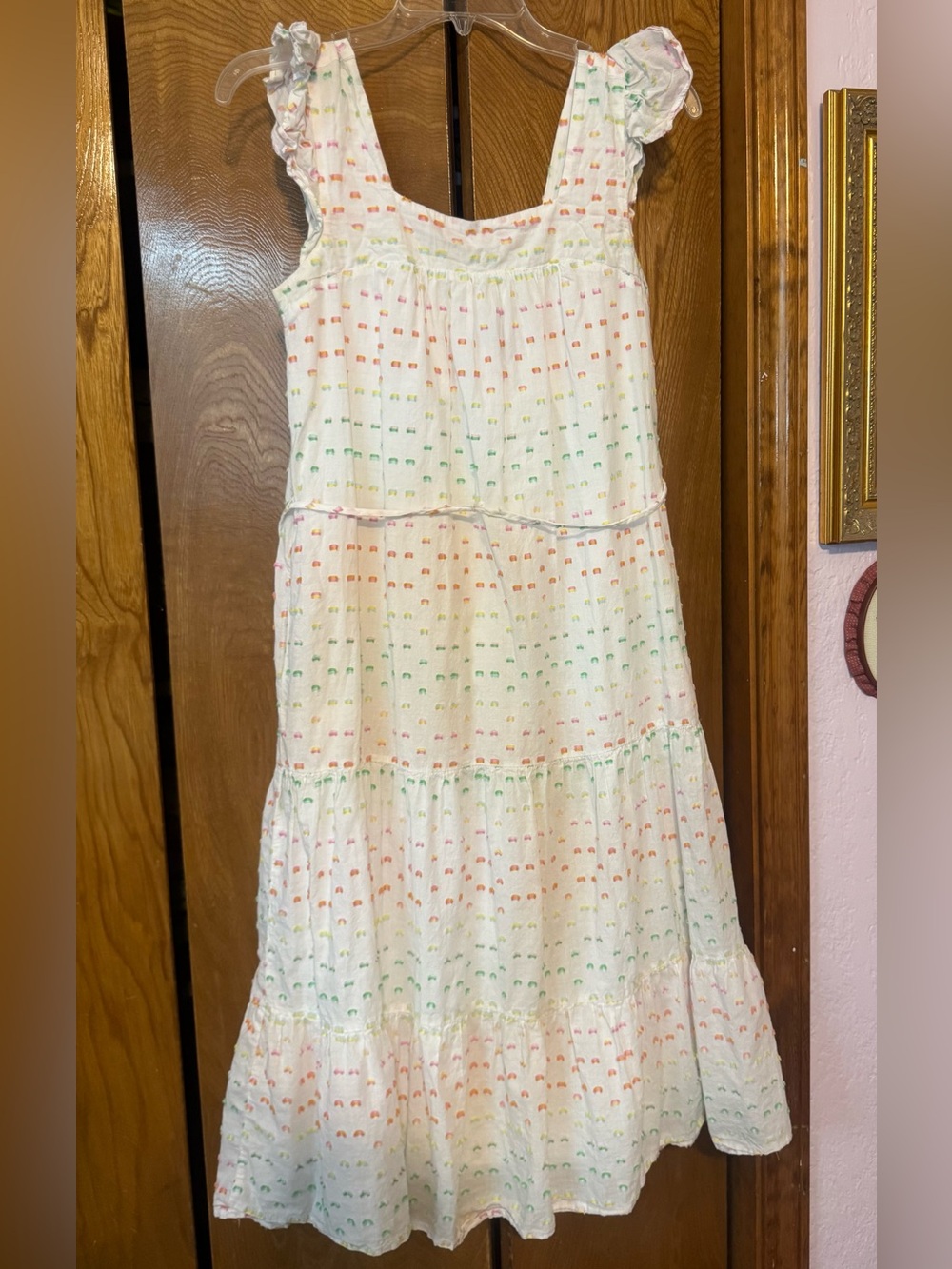 Draper James White Tiered Dress with Pastel Dot Pattern